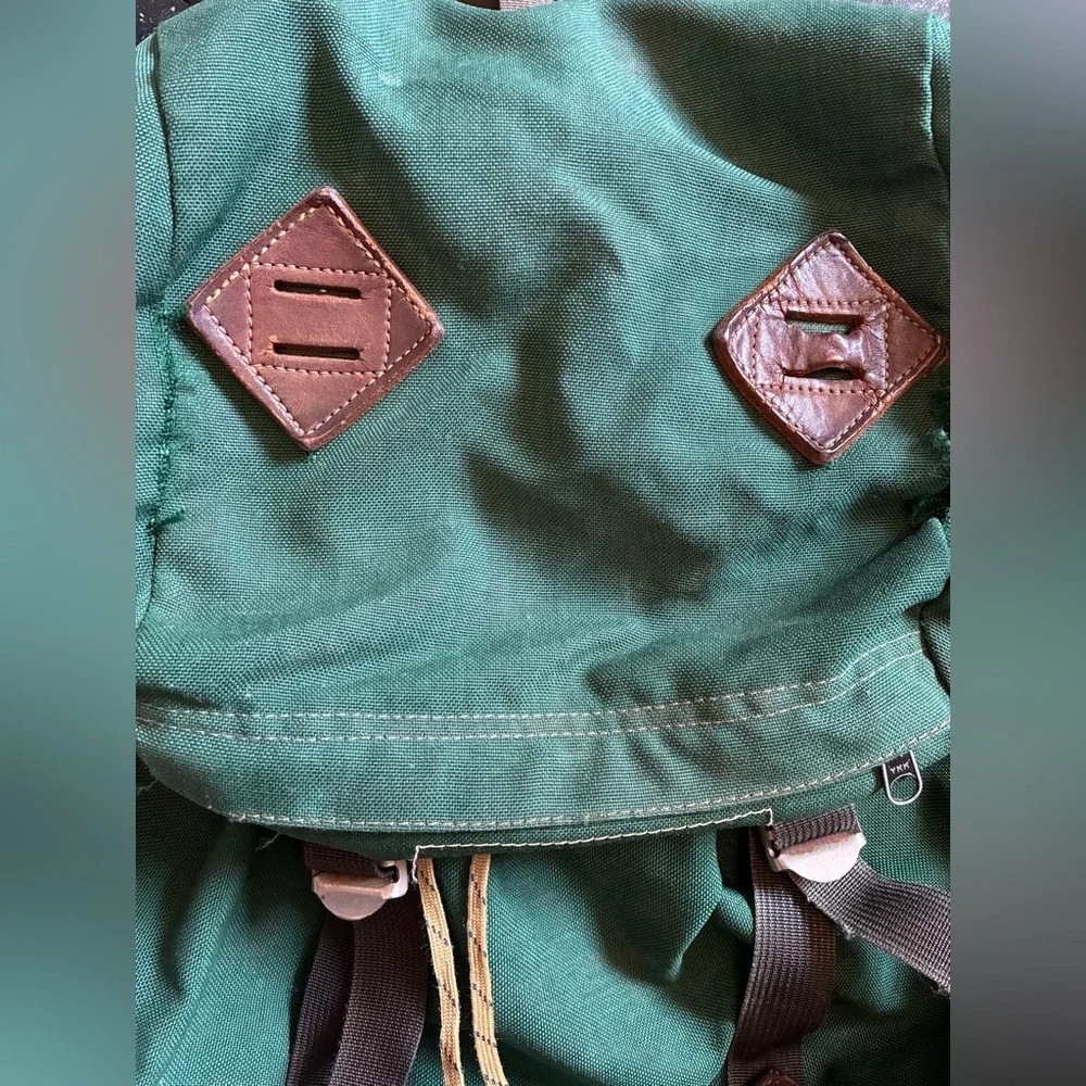Vintage Green Canvas Backpack with Leather Trim